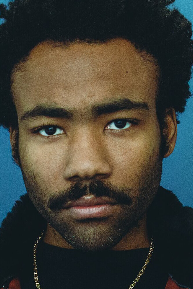 Childish Gambino on blue background