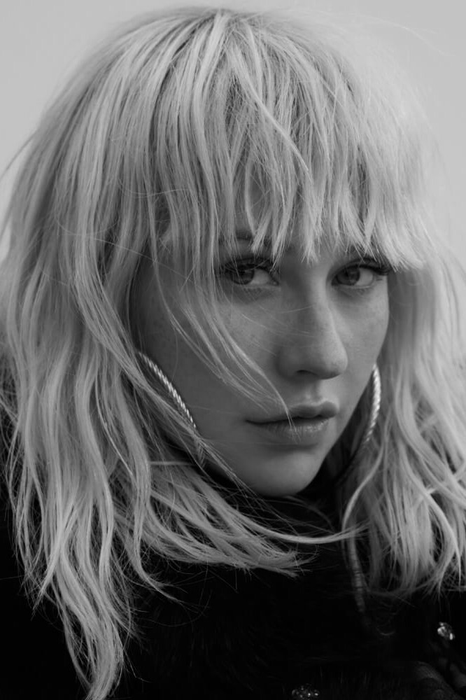 black and white photo of Christina Aguilera
