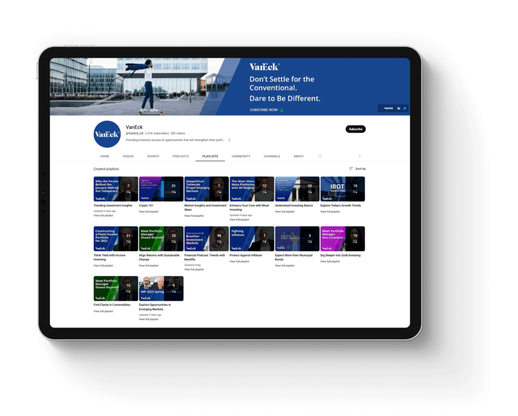 VanEck youtube playlist after mockup in tablet