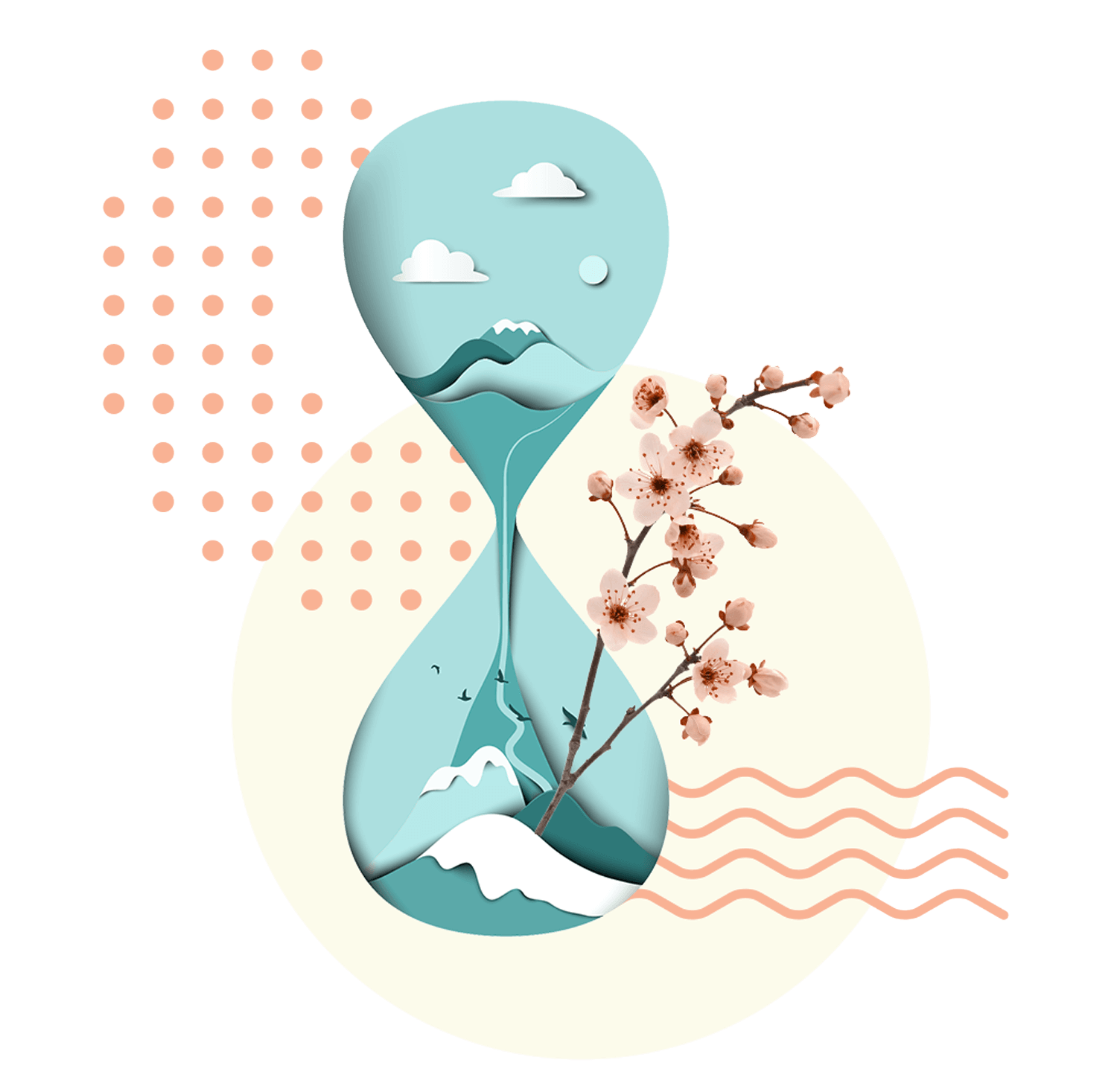 summer friday collage with hourglass, plane, and plant