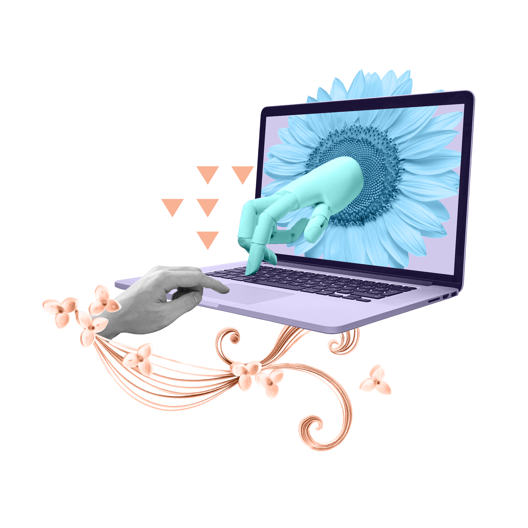 two hands working on a laptop
